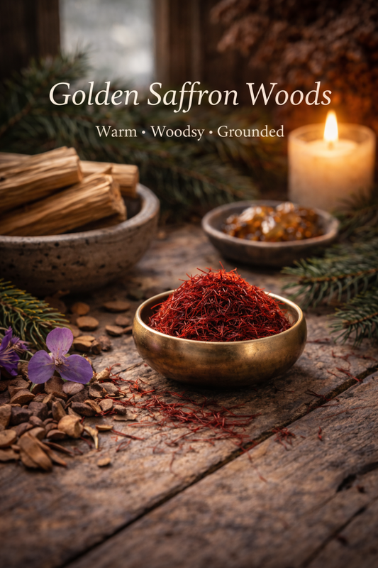 Golden Saffron Woods Incense Warm Amber Wood Home Fragrance