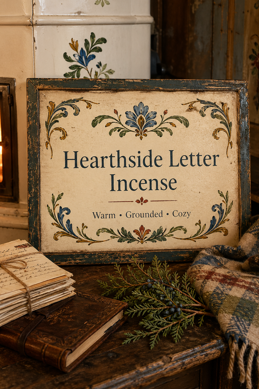Hearthside Letter Incense Warm Leather Amber and Juniper Scent